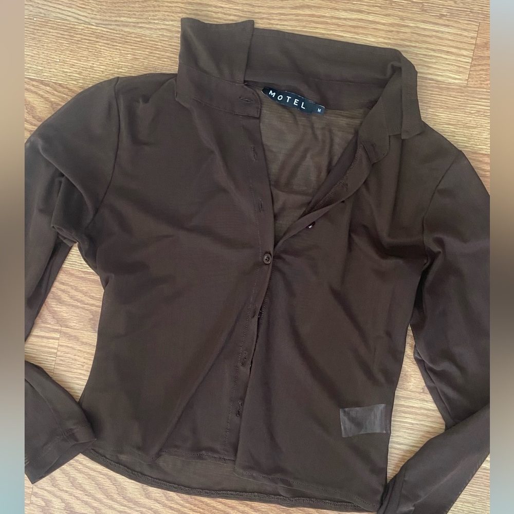 brown motel rocks mesh button up tee🟢